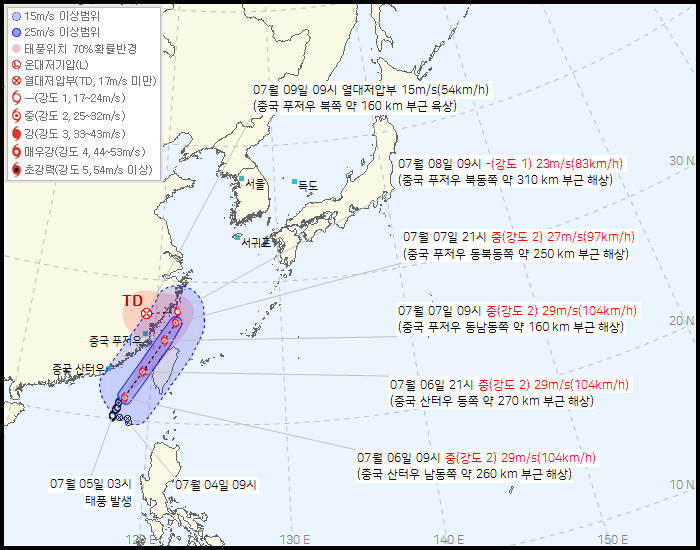 제 4호 태풍 다나스(DANAS) 발생 경로